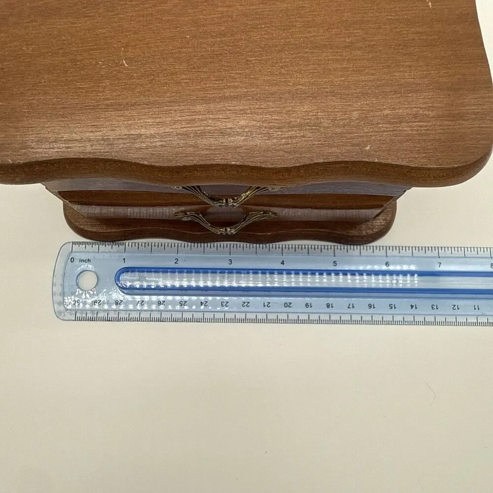 Vintage Wooden Mini Jewelry Box Drawer Flip Top Storage Felt Lined